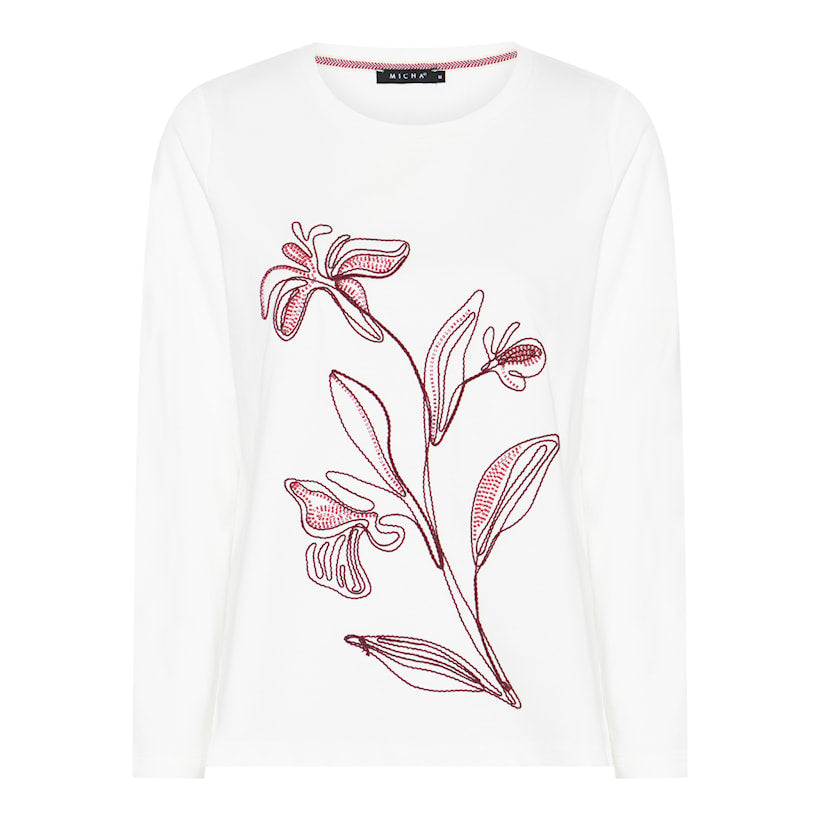 183 136 T-SHIRT WINE PIPPING & BEADED DESIGN White