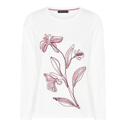 183 136 T-SHIRT WINE PIPPING & BEADED DESIGN White