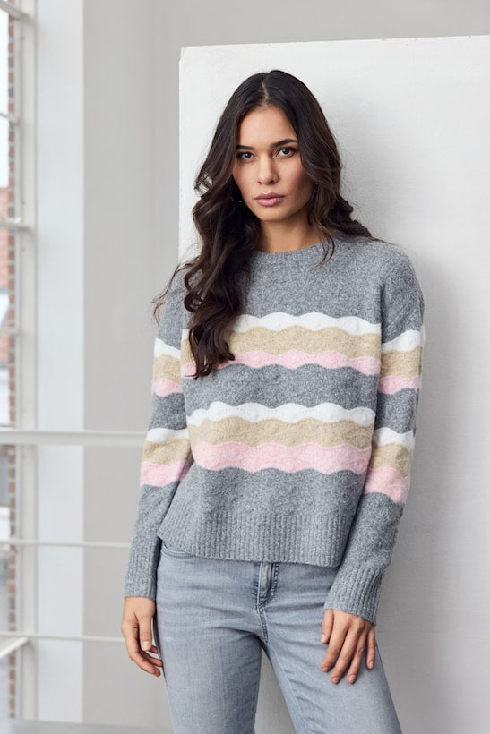 183 155 O NCK L/S WITH STRIP BLUE/GREY/WHITE