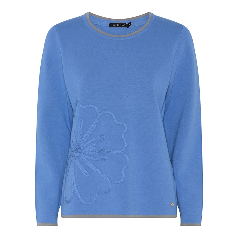 183 184 L/S KNIT FLOWER MOTIF Blue/Grey