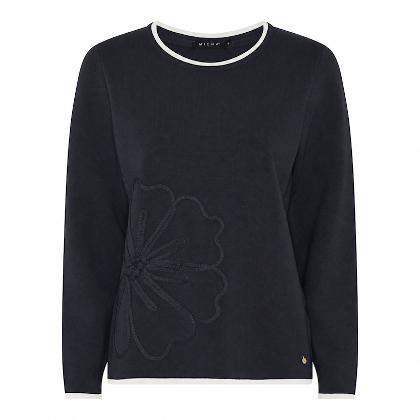 183 184 L/S KNIT FLOWER MOTIF Navy/White