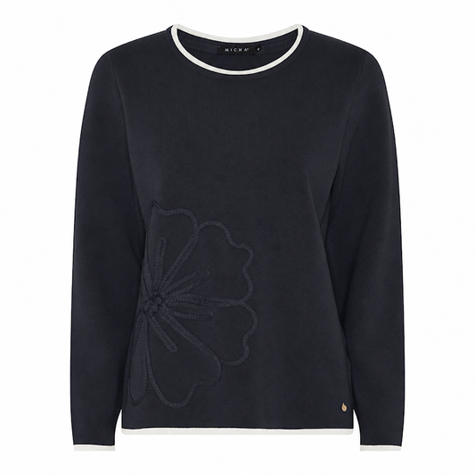 183 184 L/S KNIT FLOWER MOTIF Navy/White