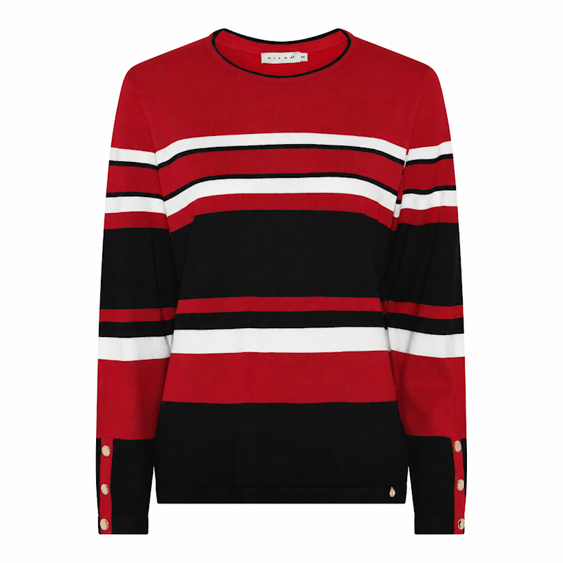 183 187 O NECK WITH WHITE/BLACK STRIPE Black/Red
