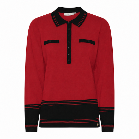 183 197 COLLAR KNIT JUMPER BLACK STRIPE Red/Black