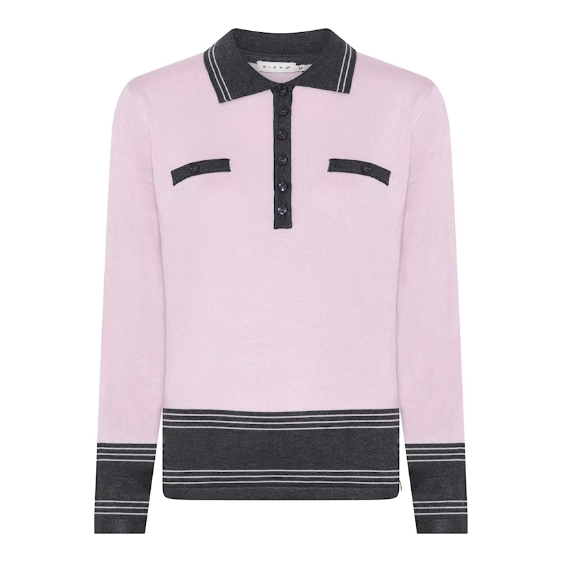 183 197 COLLAR KNIT JUMPER BLACK STRIPE Rose/grey