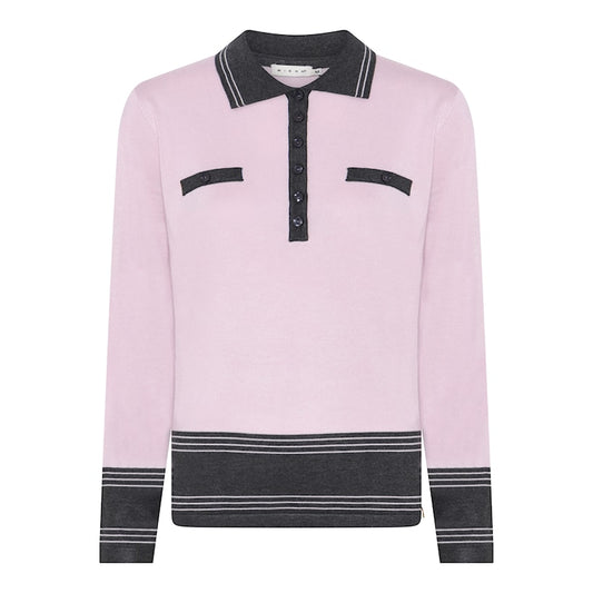 183 197 COLLAR KNIT JUMPER BLACK STRIPE Rose/grey