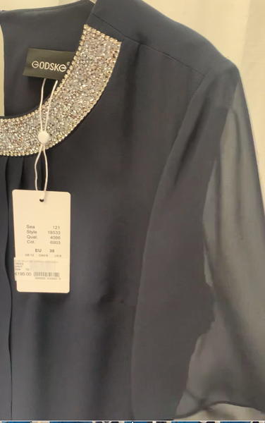 Bling Neckline Chiffon Layer Dress Navy