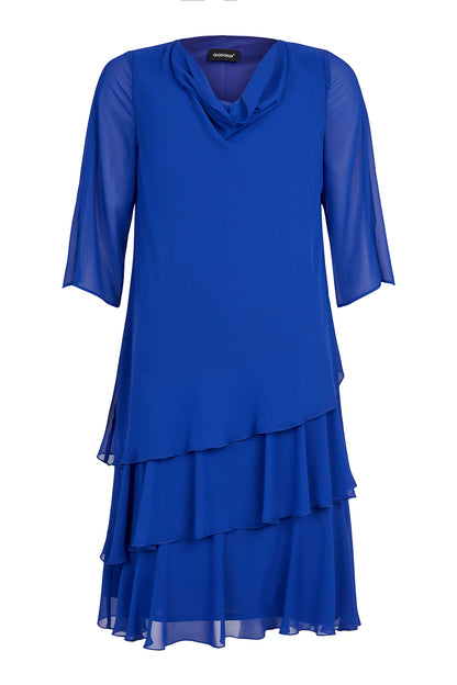 18695 18695 Layered 1/2 Slve Chiffon Dress Purple Pink