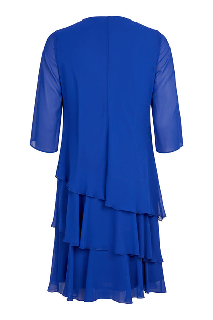 18695 18695 Layered 1/2 Slve Chiffon Dress Purple Pink