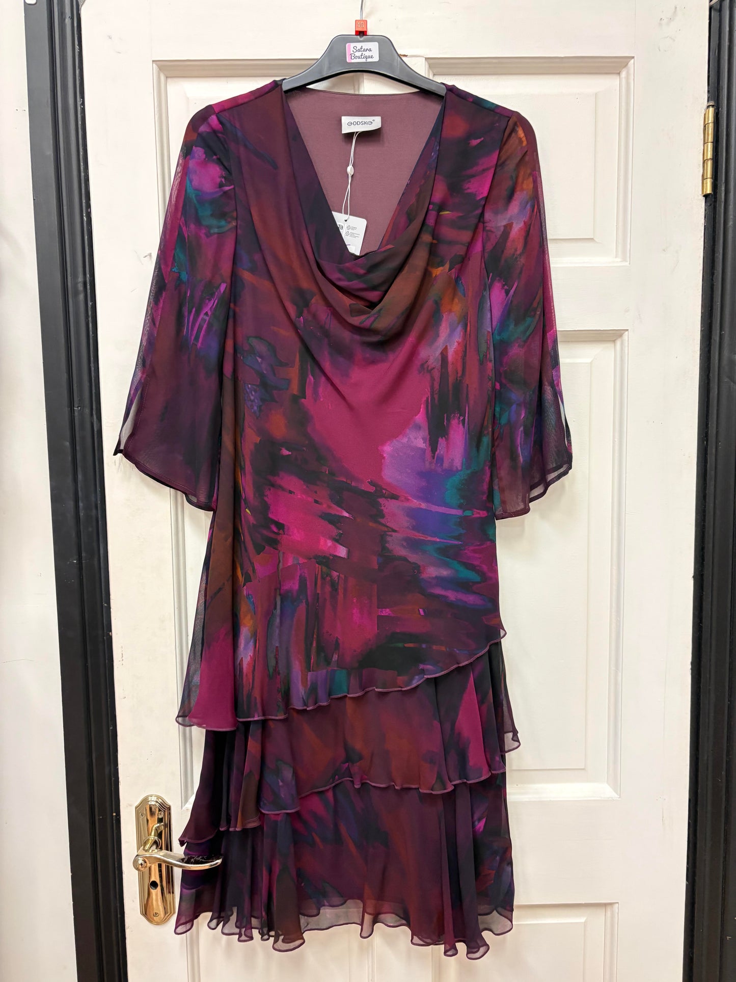 18695 18695 Layered 1/2 Slve Chiffon Dress Purple Plum