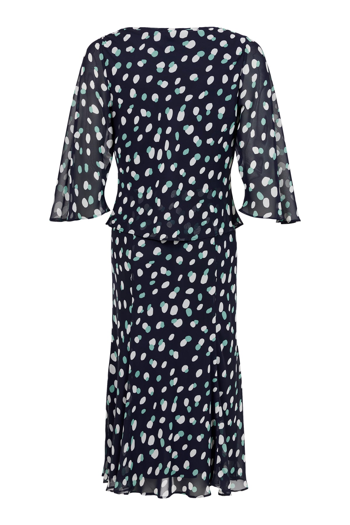 18747 Cowl Neck Print 3/4 Svle Dress Navy/Green