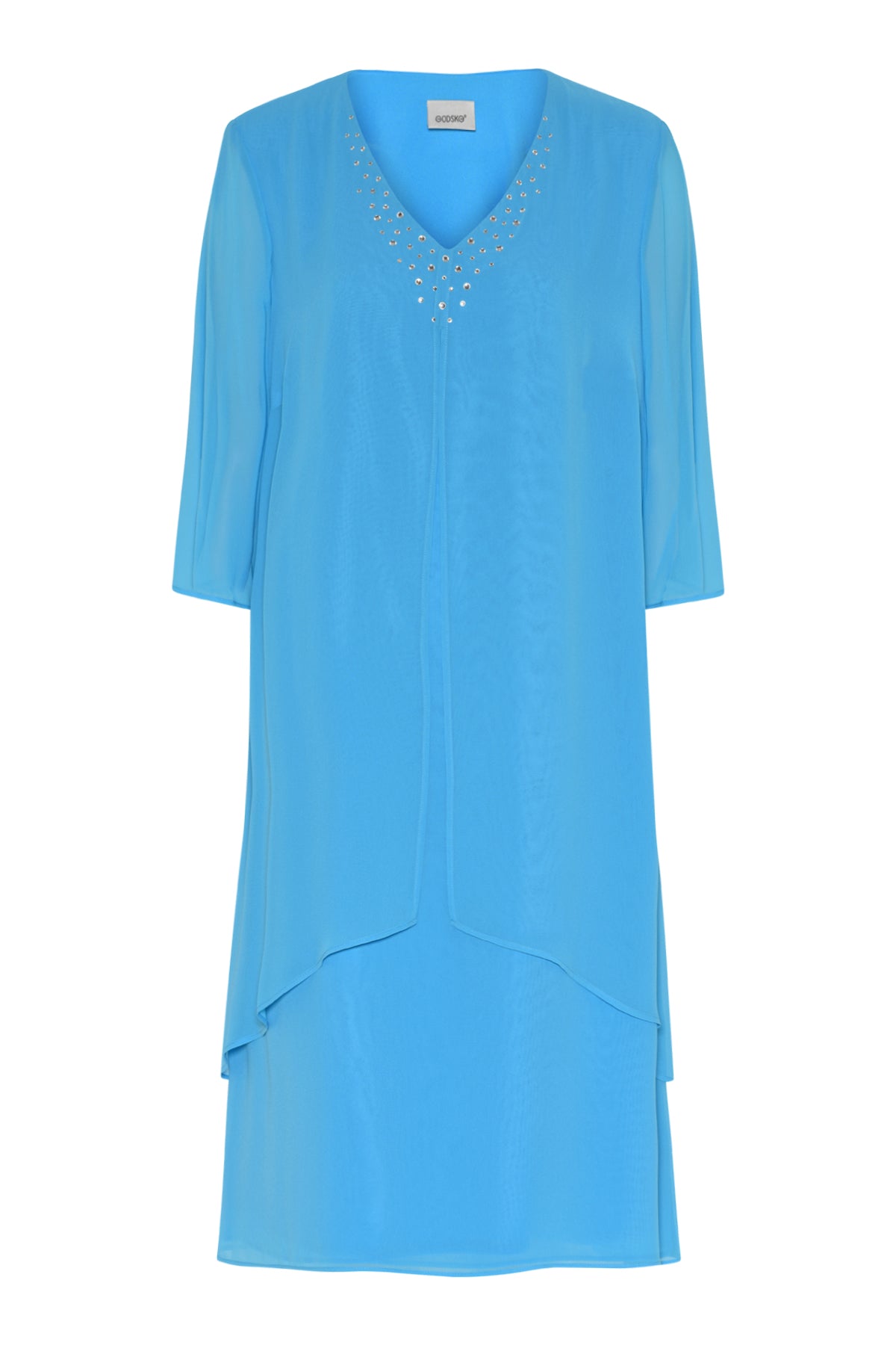 18751 3/4 Slve Layered Print Dress Turquoise