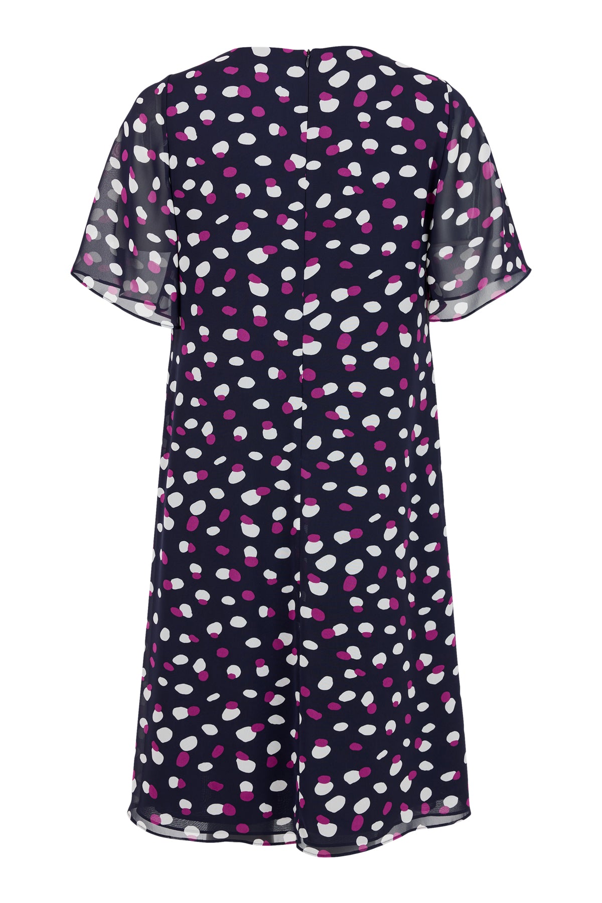 18752 Split Front Chiffon Print Dress Navy/Pink