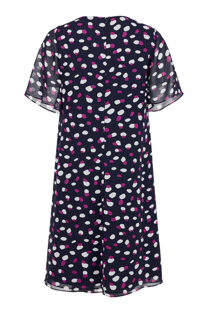 18752 Split Front Chiffon Print Dress Navy/Pink