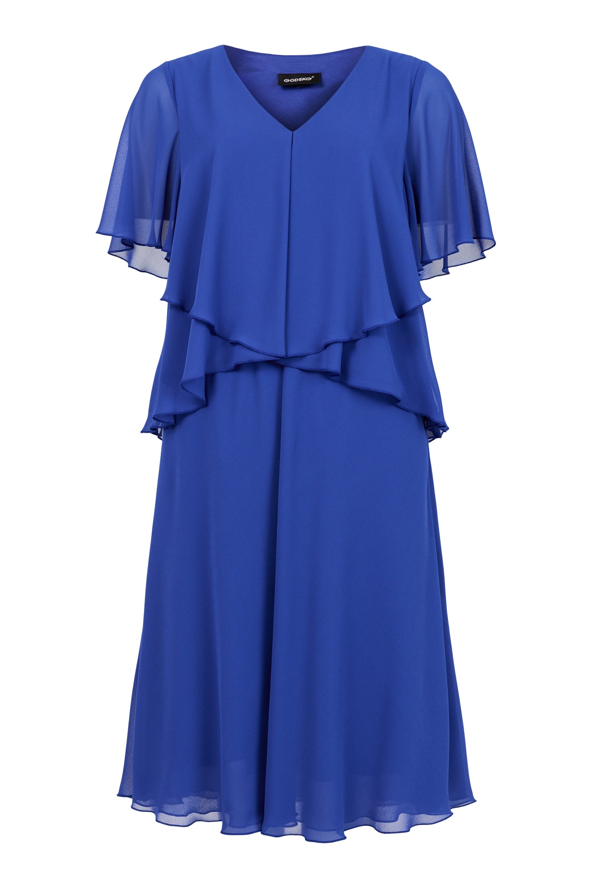 18754 Tiered Layer S/S V-Neck Dress Navy