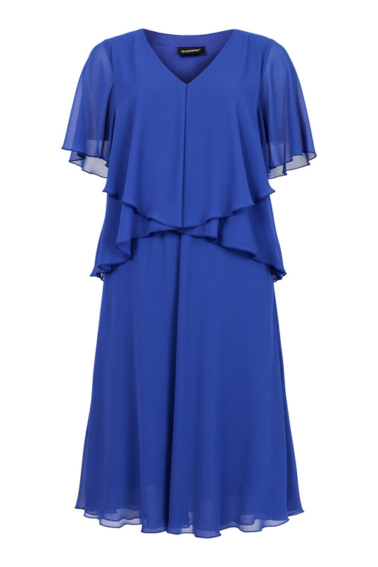 18754 Tiered Layer S/S V-Neck Dress Navy