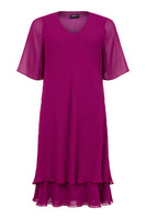 18758 Layered 3/4 Slve V-Neck Dress Magenta