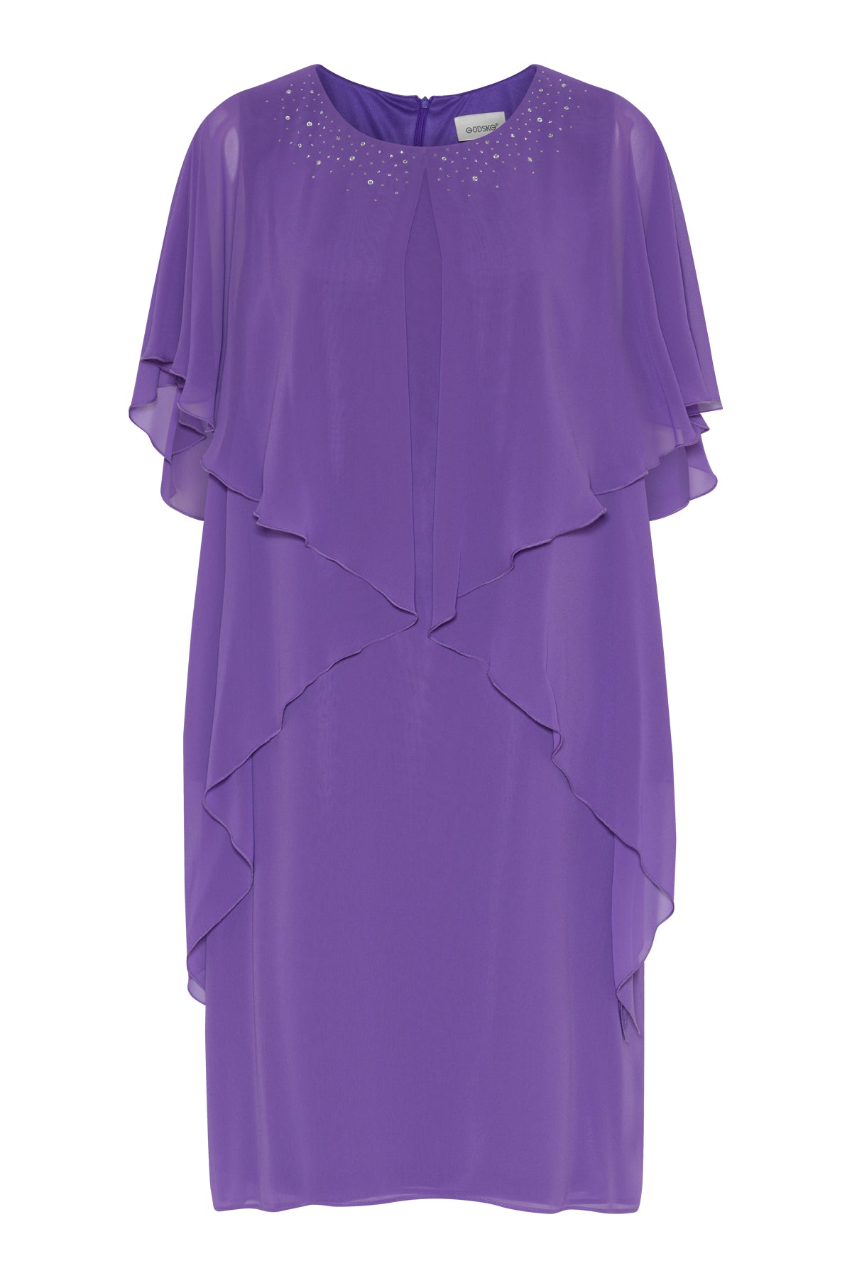 18768 O-Neck Bling Short V Layer Dress Lilac