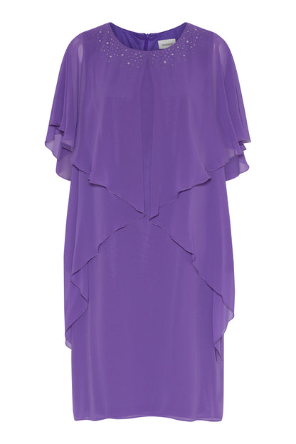 18768 O-Neck Bling Short V Layer Dress Lilac