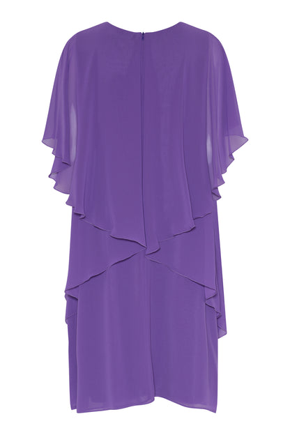 18768 O-Neck Bling Short V Layer Dress Lilac