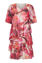 18807 Layered S/S Floral Print Floaty Dr Pink