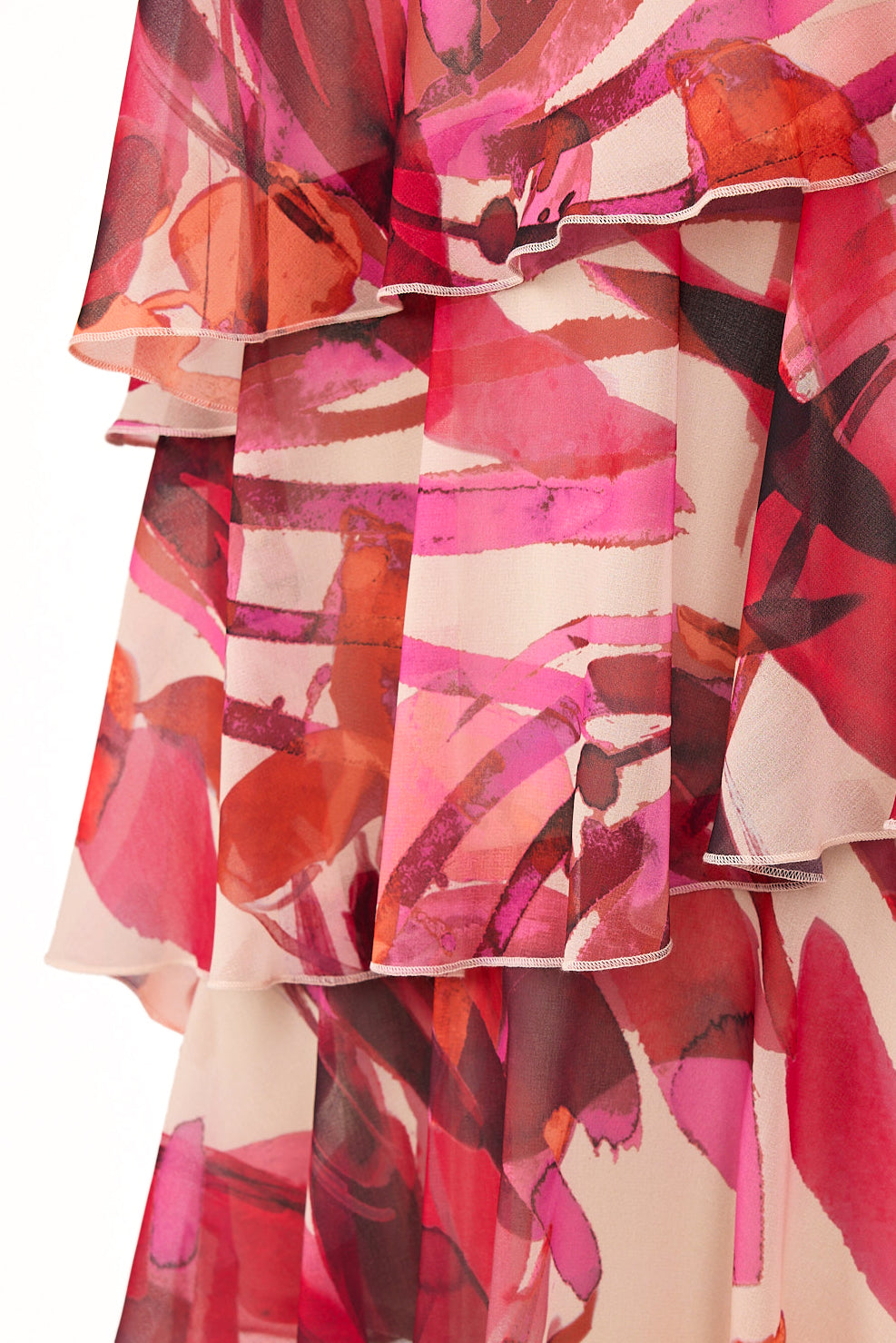 18807 Layered S/S Floral Print Floaty Dr Pink