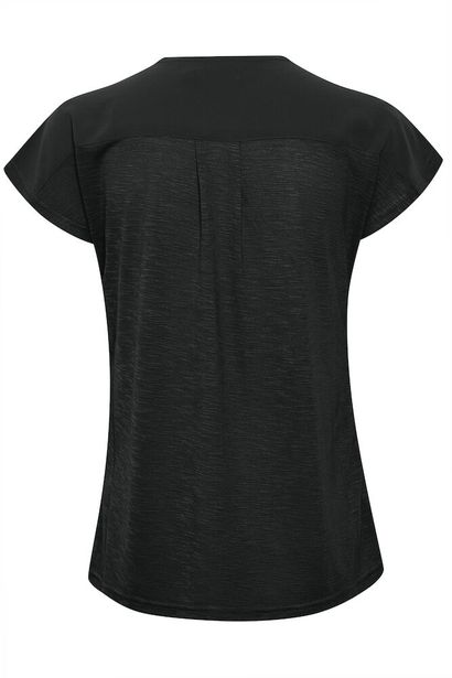 20603737 CAP SLVE CHIFFON FRONT SLIT O-NECK TOP Black