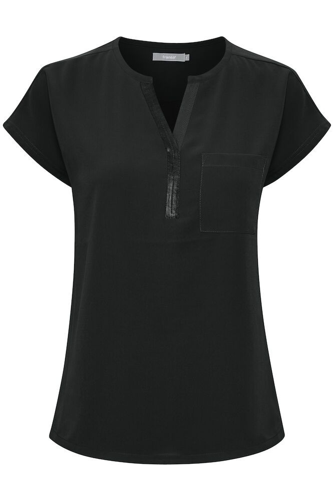 20603737 CAP SLVE CHIFFON FRONT SLIT O-NECK TOP Black