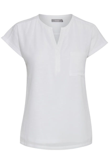 20603737 CAP SLVE CHIFFON FRONT SLIT O-NECK TOP Cream