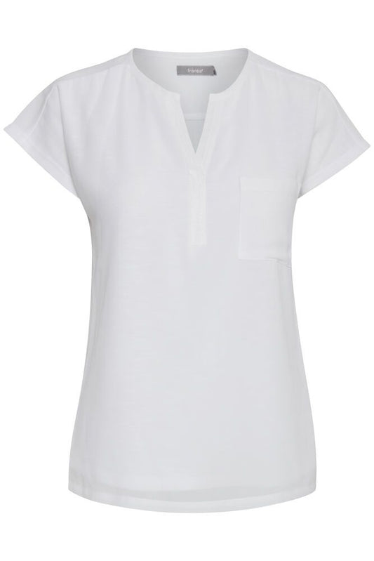 20603737 CAP SLVE CHIFFON FRONT SLIT O-NECK TOP Cream