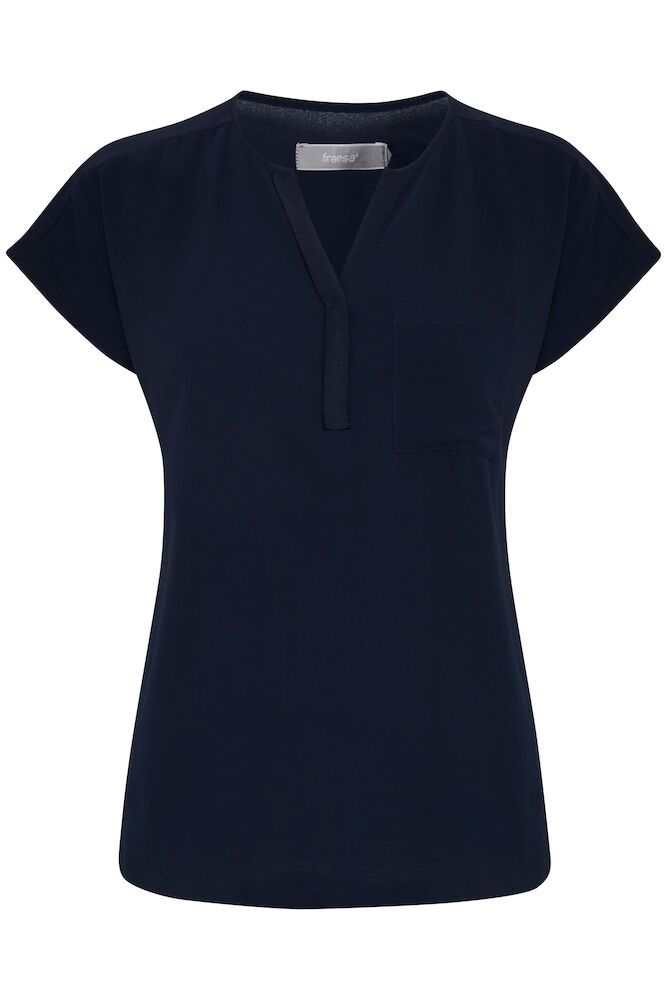 20603737 CAP SLVE CHIFFON FRONT SLIT O-NECK TOP Navy