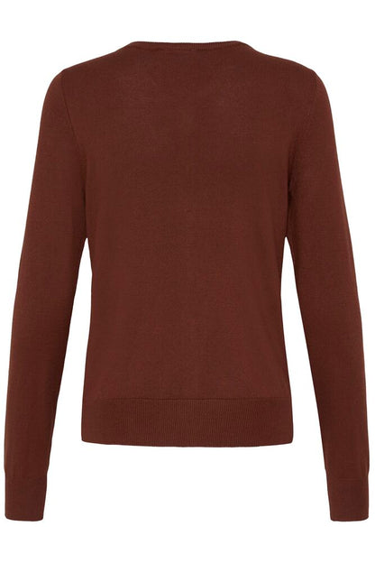 20604187 FINE KNIT BASIC BUTTON UP ROUND NECK CARDIGAN Wine-Red