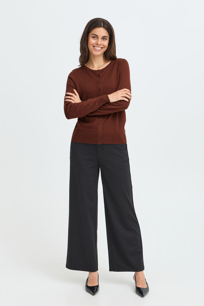 20604187 FINE KNIT BASIC BUTTON UP ROUND NECK CARDIGAN Wine-Red