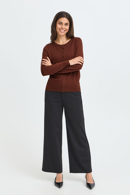 20604187 FINE KNIT BASIC BUTTON UP ROUND NECK CARDIGAN Wine-Red