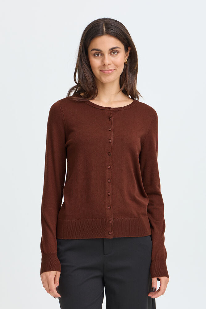 20604187 FINE KNIT BASIC BUTTON UP ROUND NECK CARDIGAN Wine-Red