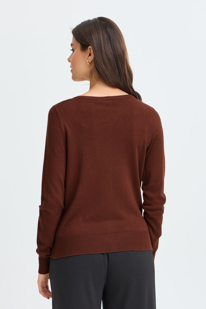 20604187 FINE KNIT BASIC BUTTON UP ROUND NECK CARDIGAN Wine-Red