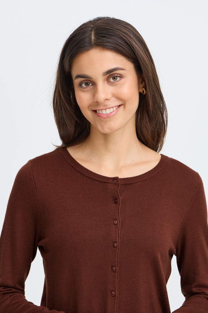 20604187 FINE KNIT BASIC BUTTON UP ROUND NECK CARDIGAN Wine-Red
