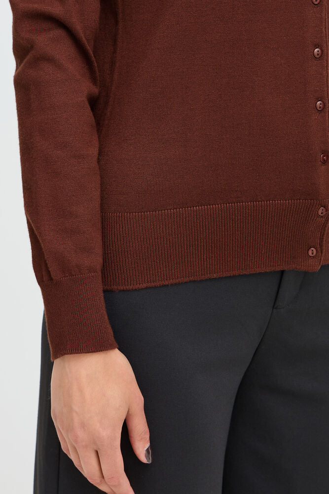 20604187 FINE KNIT BASIC BUTTON UP ROUND NECK CARDIGAN Wine-Red