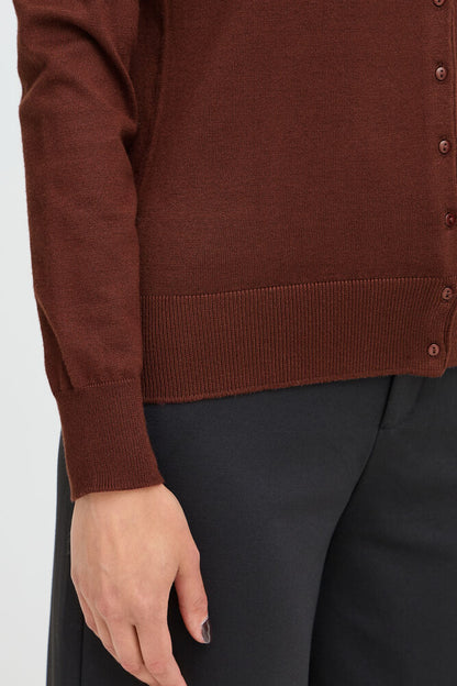 20604187 FINE KNIT BASIC BUTTON UP ROUND NECK CARDIGAN Wine-Red