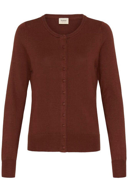20604187 FINE KNIT BASIC BUTTON UP ROUND NECK CARDIGAN Wine-Red