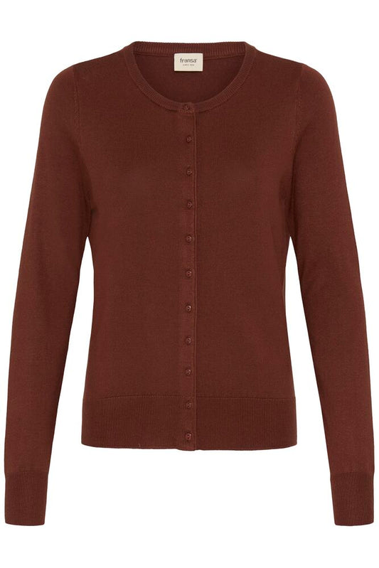 20604187 FINE KNIT BASIC BUTTON UP ROUND NECK CARDIGAN Wine-Red