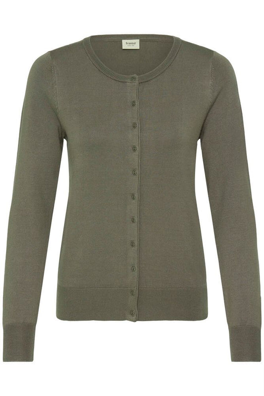20604187 Basic O-Neck Button Cardigan Olive Green