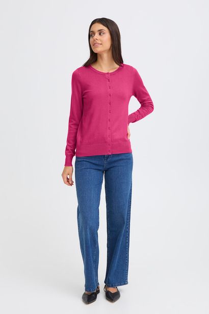 20604187Ss26 Basic O-Neck Fine Knit Card Magenta