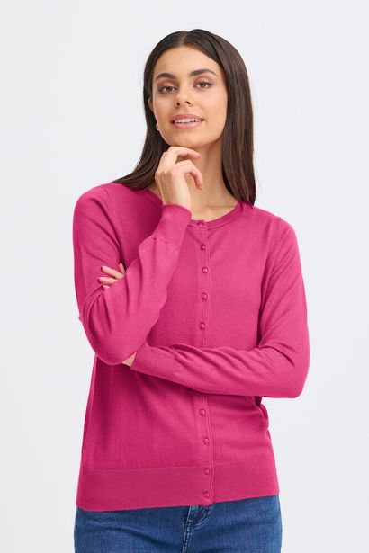 20604187Ss26 Basic O-Neck Fine Knit Card Magenta