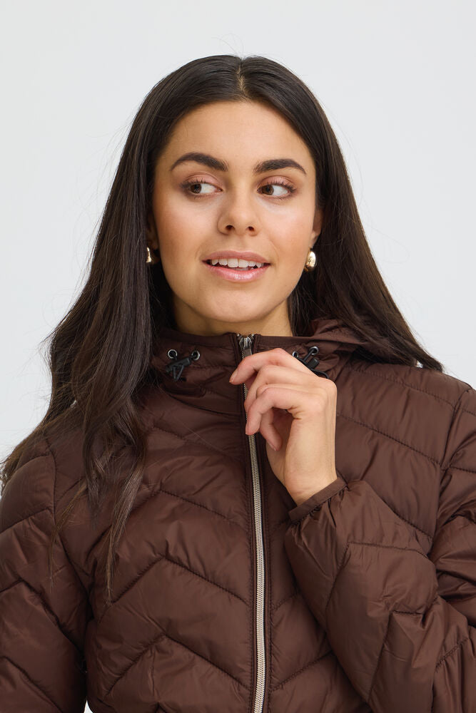 20609336 LIGHT PADDED CASUAL SHORT HOODED COAT Brown