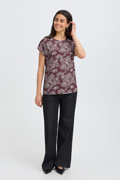 20610634 ?20 TEES PRINT SH/SL Wine/Grey