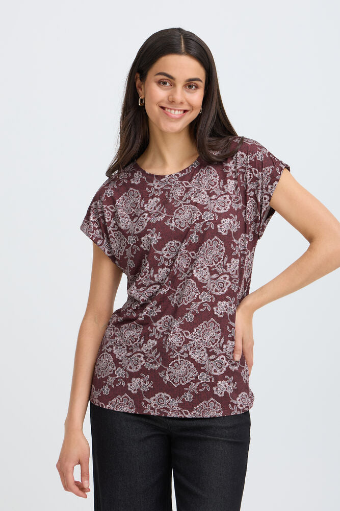 20610634 ?20 TEES PRINT SH/SL Wine/Grey