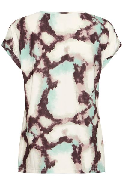 20610634Ss26 Cap Slve O-Neck Print Top Brown/Green