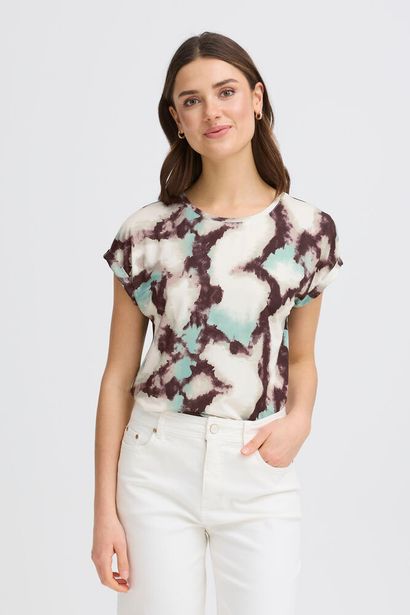 20610634Ss26 Cap Slve O-Neck Print Top Brown/Green