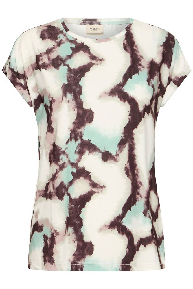 20610634Ss26 Cap Slve O-Neck Print Top Brown/Green